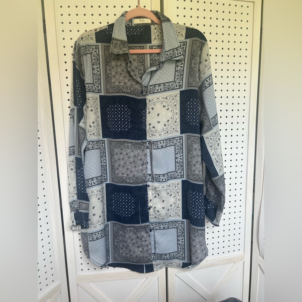 Patchwork Bandana Print Button-Up Dress